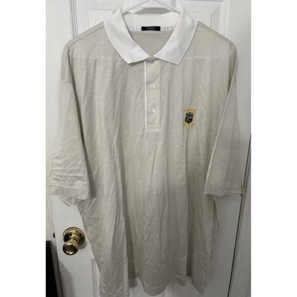 Marbas Men’s XL 100% Marcerized Cotton Short Sleeve White Strip Polo Shirt - Picture 1 of 8